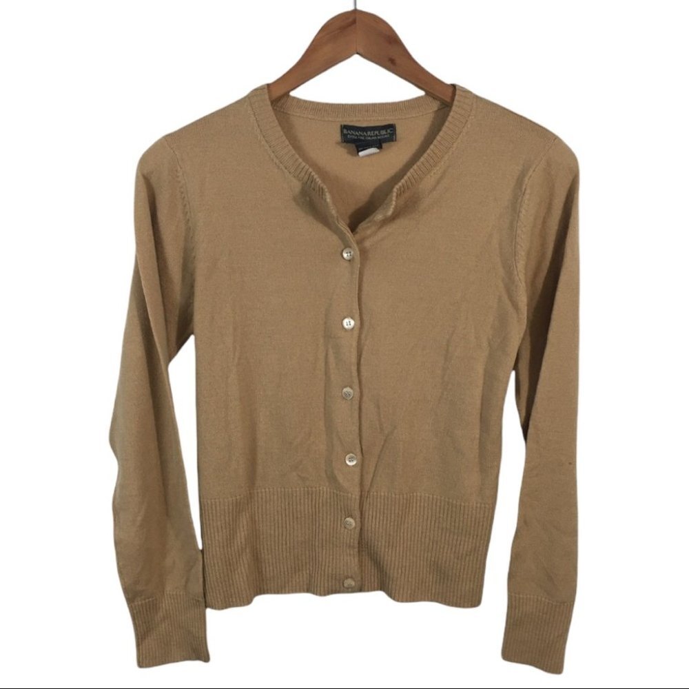 Banana Republic Tan Crewneck Button Cardigan